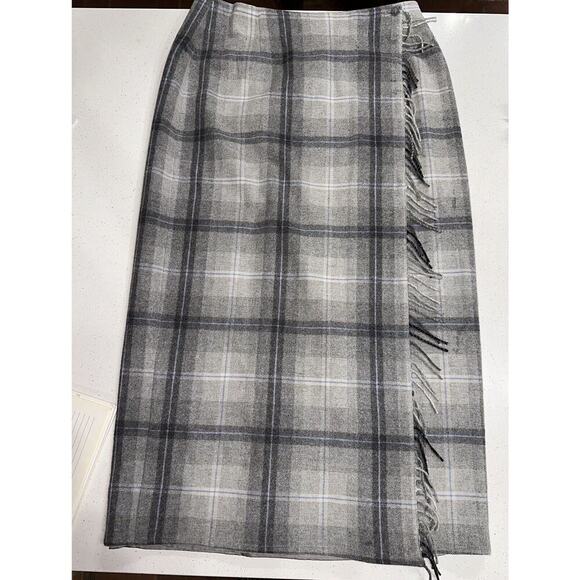 Liz Claiborne Grey Plaid Fringed Wrap Blanket Skirt Size 12 Workwear Casual - Picture 1 of 10